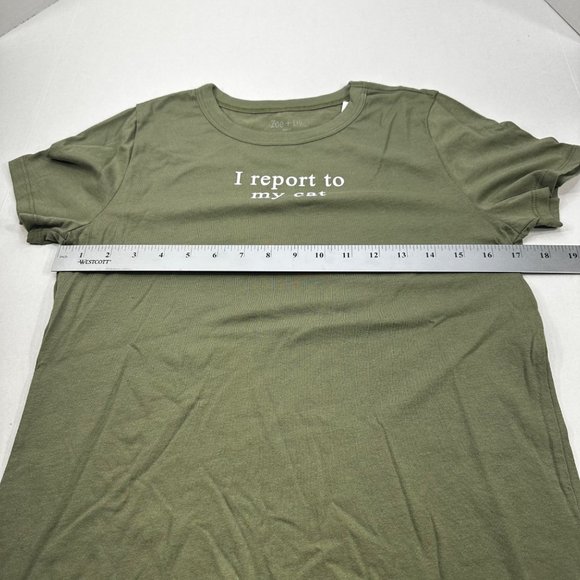 Zoe And Liv Women's Sz Small I Report To My Cat Short Sleeve Tee Shirt Green New - Picture 8 of 11